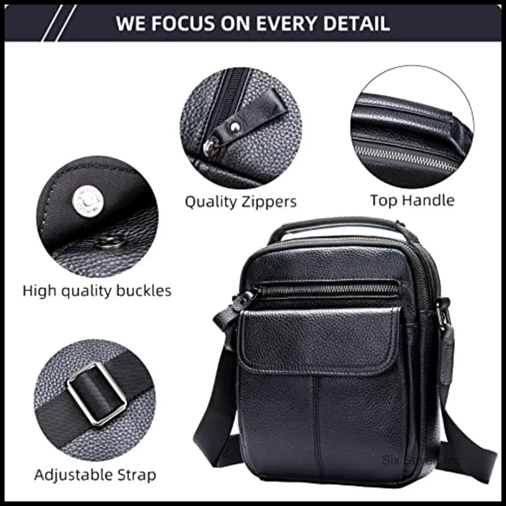 Genuine Leather Messenger Bag Small Mini Adjustable Strap Zipper Pockets